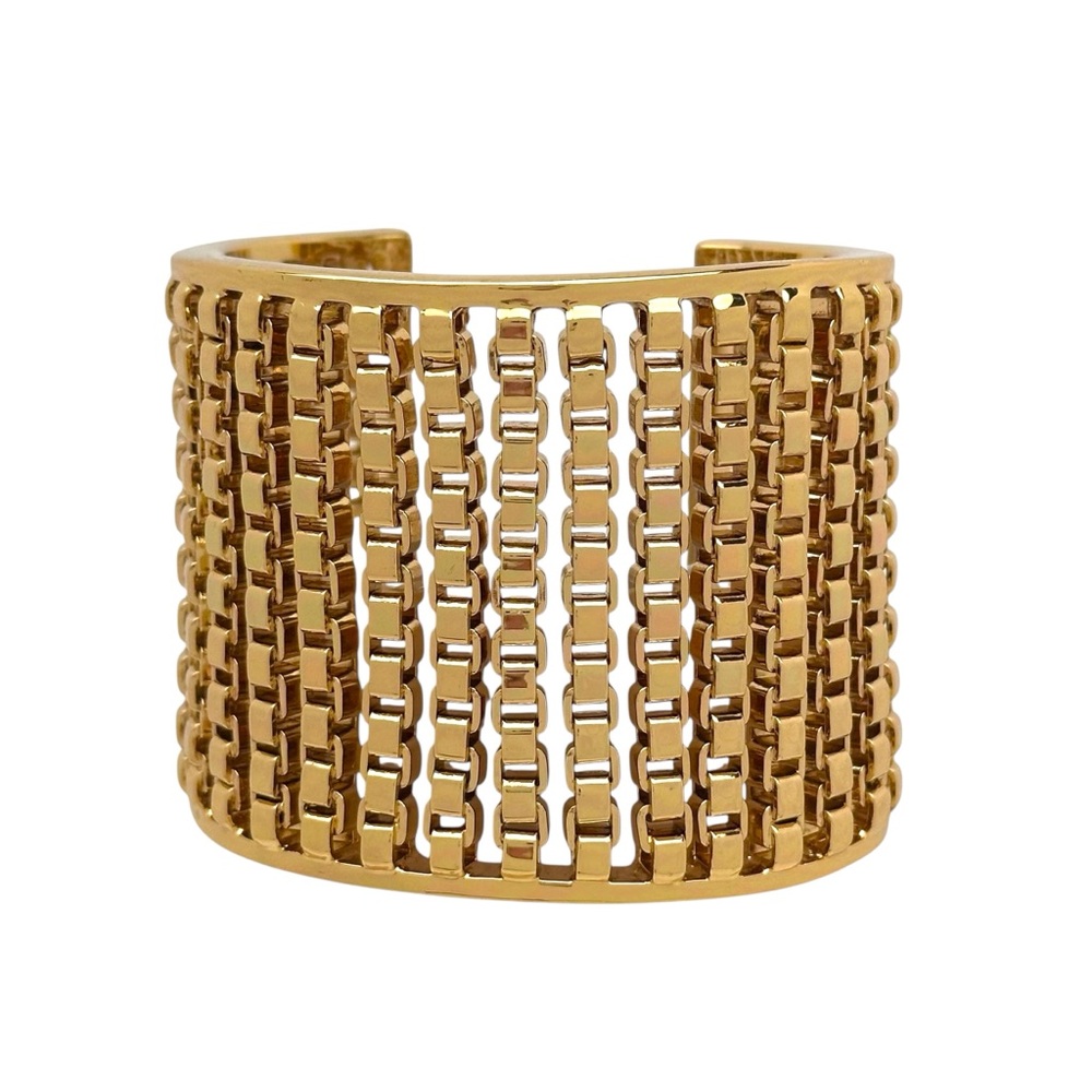 Coach Chunky Box Chain Gold Tone Wide Cuff Bracelet Statement Open Bangle - Picture 6 of 10
